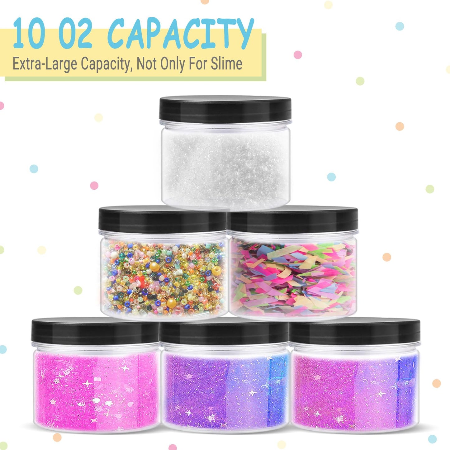 Opret 12 Pack 10oz Empty Slime Containers, Large Plastic Slime Jars with Lids and Labels Clear Storage Organizers for Slime Making, Food and Beauty Products, BPA Free