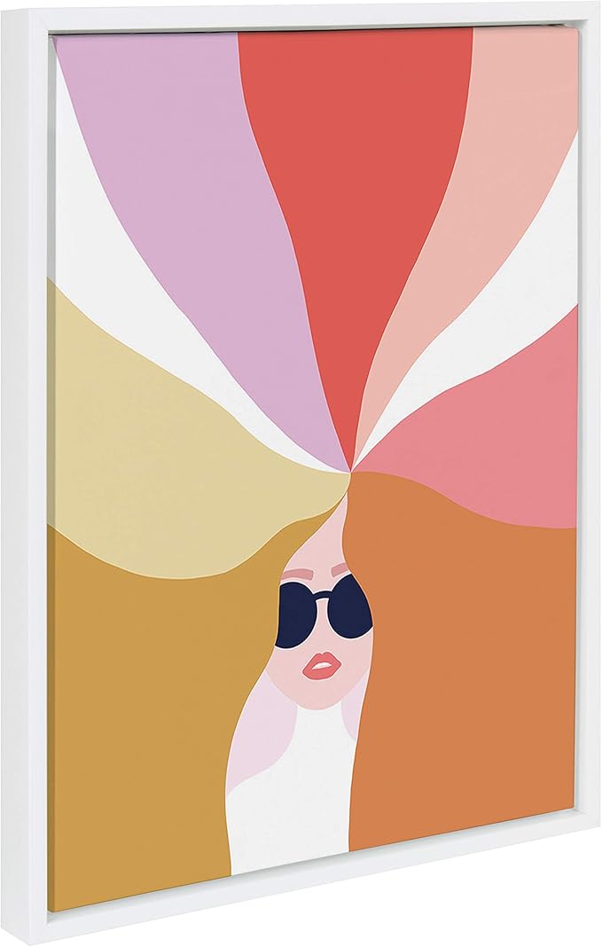 Kate and Laurel Sylvie Rainbow Girl Framed Canvas Wall Art by Dominique Vari, 18x24 White, Modern Art Decor for Home