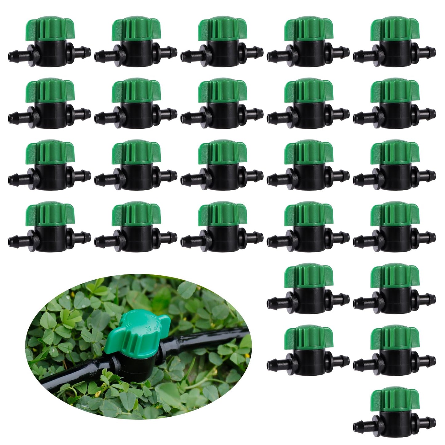 NRWRTY 1/4 Inch Drip Irrigation Shut Off Valves, 25 Pack 1/4" Drip Irrigation Valve, Flow Control Valves for Garden, Greenhouse, Lawn, Patio Drip Sprinkler System