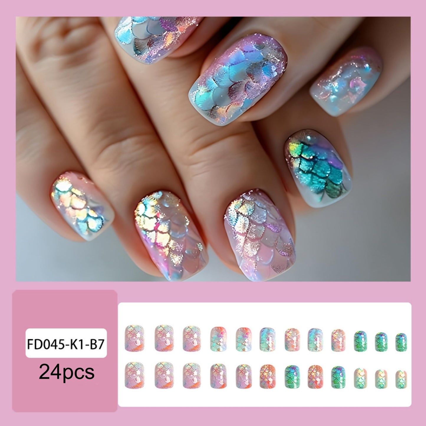 Short Press on Nails Square Fake Nails Pink Acrylic Nail Press Ons Seeneey Sparkly Ombre Stick on Nail for Women 24pcs