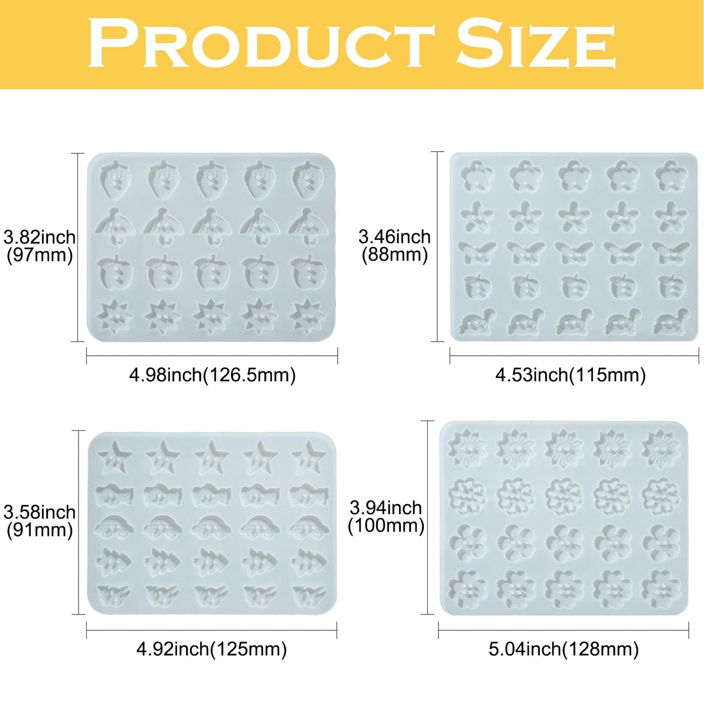 Stiesy 4 Pcs Button Silicone Molds Fruit Flower Star Shape Buttons Charms Epoxy Resin Mould for Resin Jewelry Casting Mold DIY Sewing Craft Decorations Making Tool