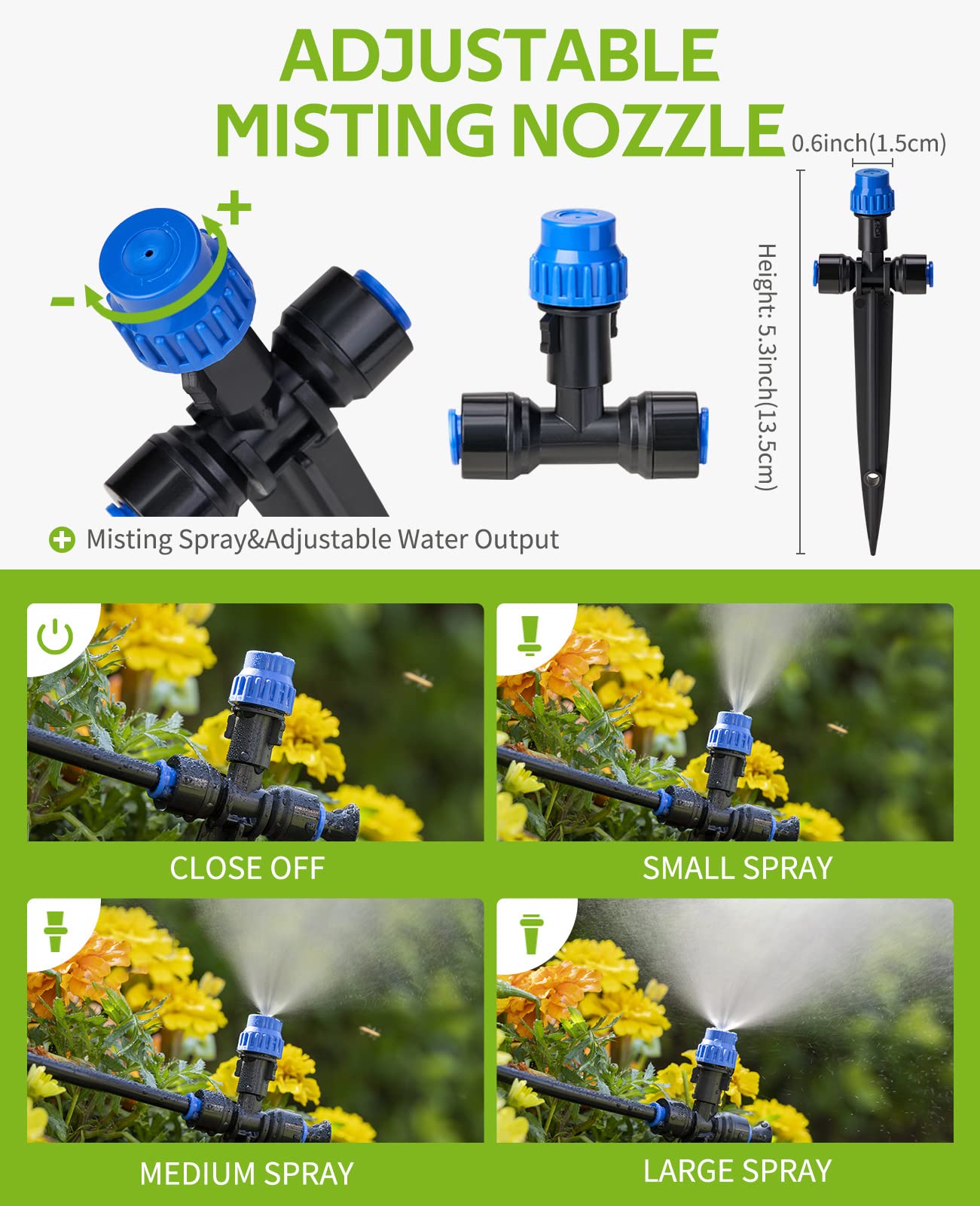 HIRALIY 59FT Greenhouse Misting Drip Irrigation Kit, Quick Connector Design, Irrigation System with 1/4" Tubing and Adjustable Nozzles for Hanging Plants, Garden Watering System for Raised Bed