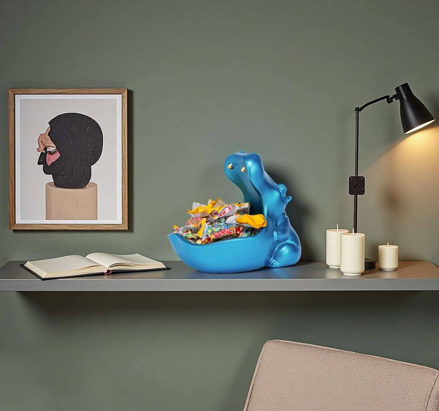 ZMLOOK Hippo Statue, Hippo Resin Furniture Ornament Sculpture, Suitable for Home Decor, Desktop Hippo Candy Bowl, Entryway Table Storage Vessel, Storage Box (Blue)