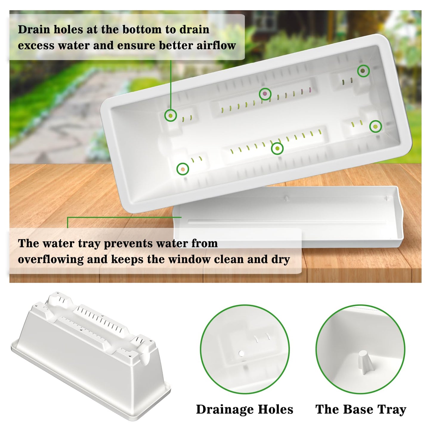 Planter Boxes for Domestic Gardening 8 Pcs, 17 Inch Long Window Sill Planter Box Outdoor, Plastic Rectangular Window Rectangle Window Boxes Planters with Drainage Holes and Trays for Windowsill
