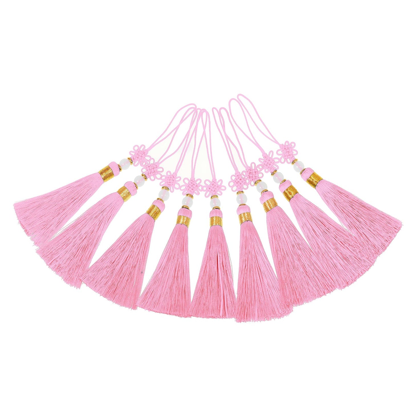 13cm/5 Inch 20pcs Silky Bookmark Tassels with 2-Inch Cord Loop and Knot for Jewelry Making, Souvenir, Bookmarks, DIY Craft Accessory (Pink)