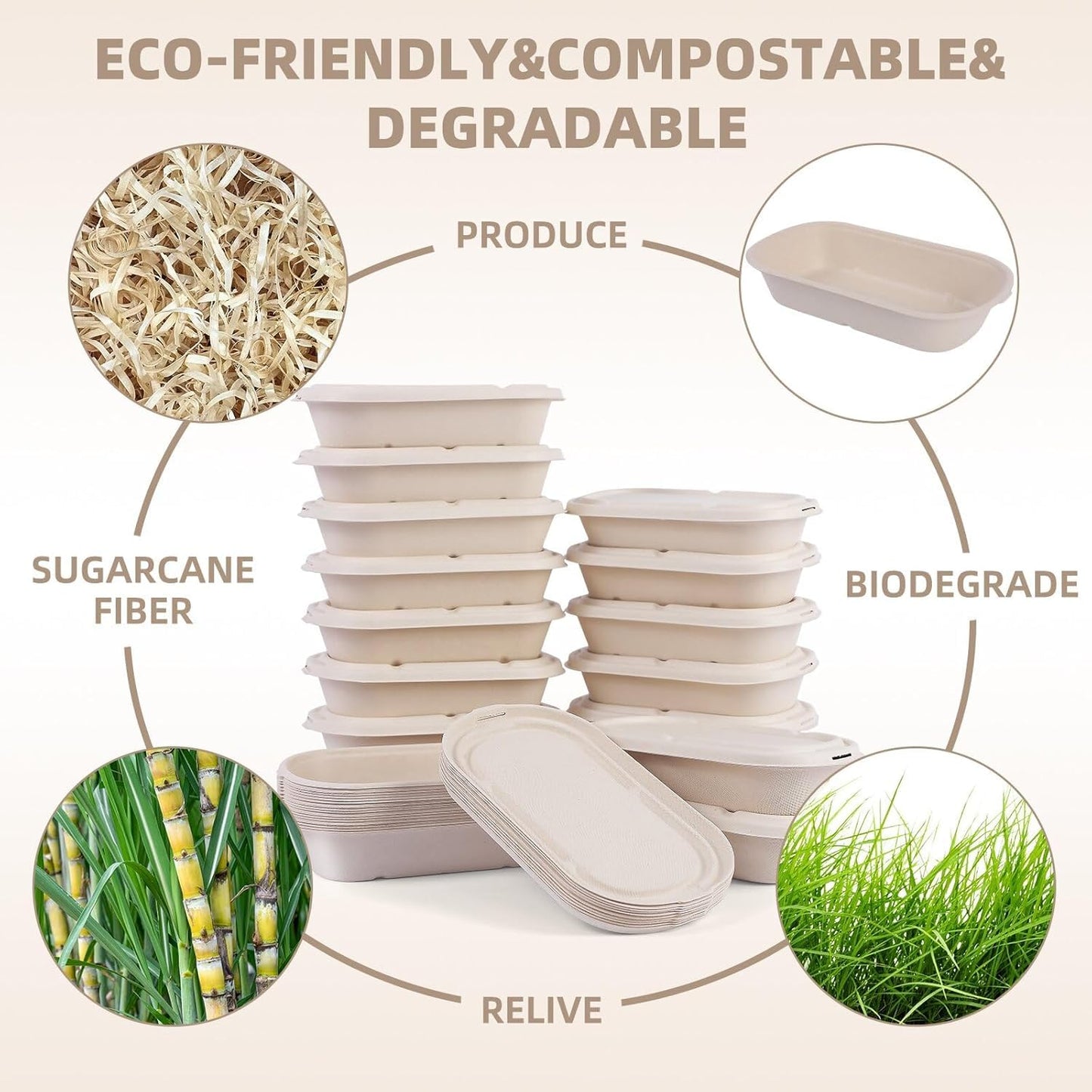 wonmain 50Pcs(24oz) disposable meal prep food containers with lids,microwaveable and freezable compostable, takeaway containers salad for food bowls and bento boxes.