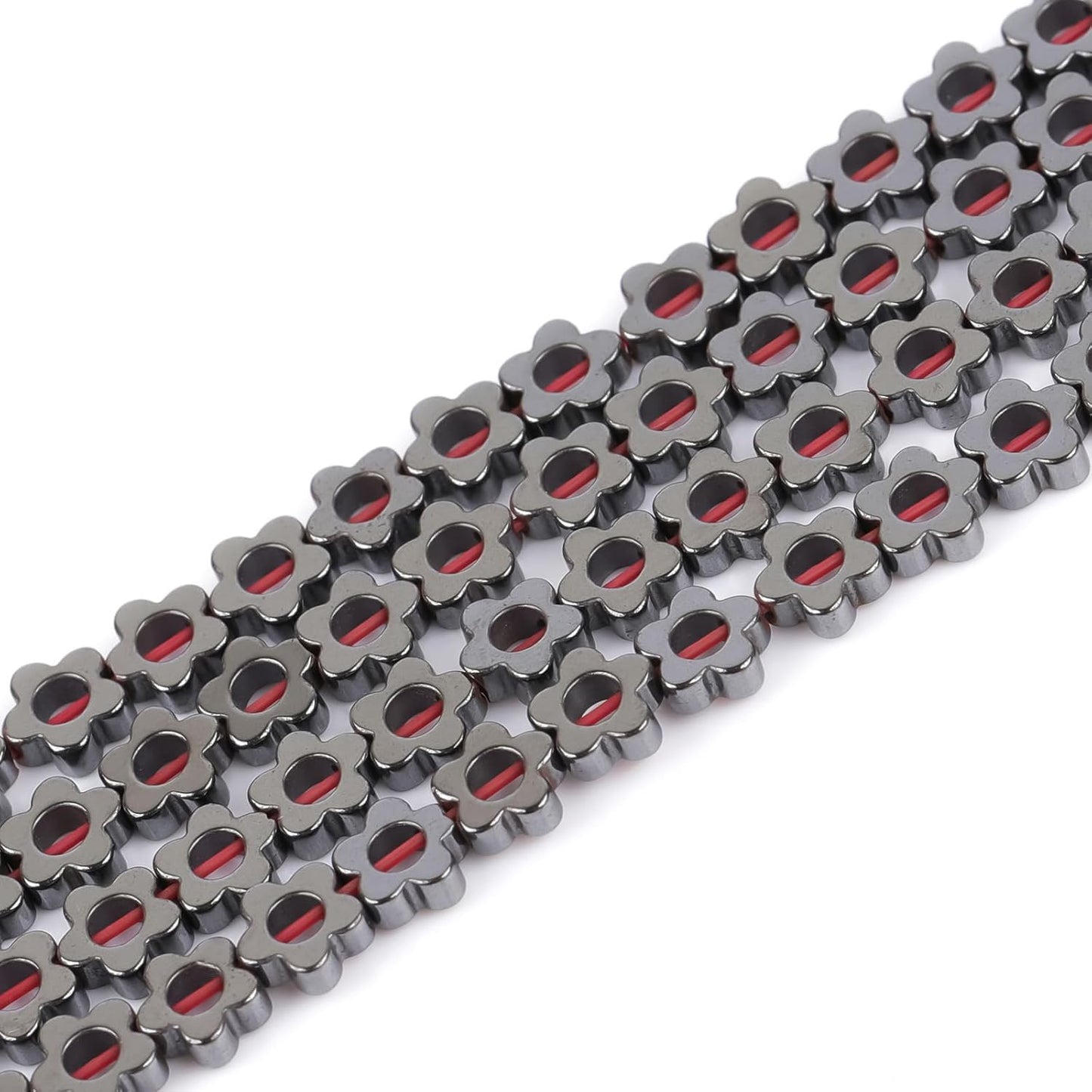 HAAMIIQII 75pcs 6mm Natural Black Hematite Loose Gemstone Beads Hollow Flower Shape Spacer Stone Beads for Jewelry Making DIY Bracelets Necklaces Crafting