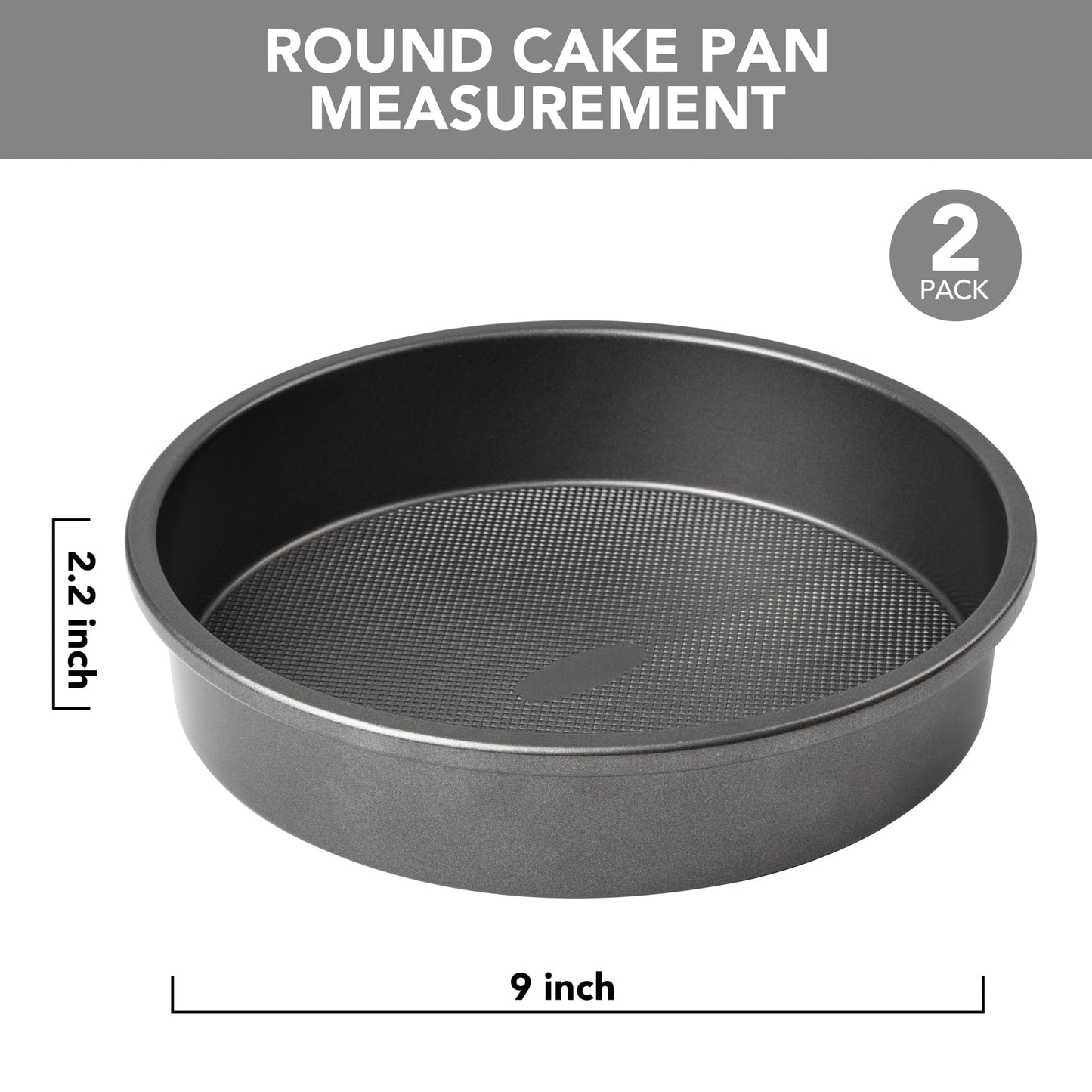 Tiawudi 9" Round Cake Pan Set of 2, 0.8mm Thick Heavy Duty Bakeware for Tiered & Layered Cakes, Nonstick Baking Pan with Diamond Texture for Even Heating, Cake Mold