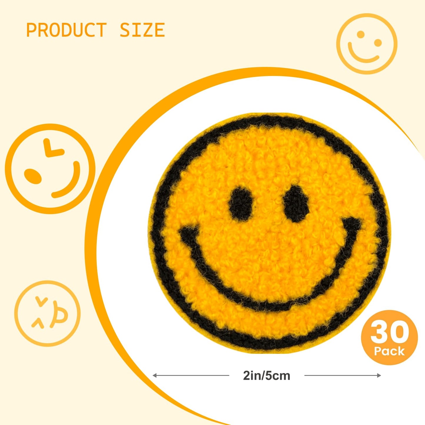 Zakrafo 30PCS Yellow Smiley Face Iron on Patches for Clothing Cute Iron on Patches for Clothing, Hats, and DIY Crafts