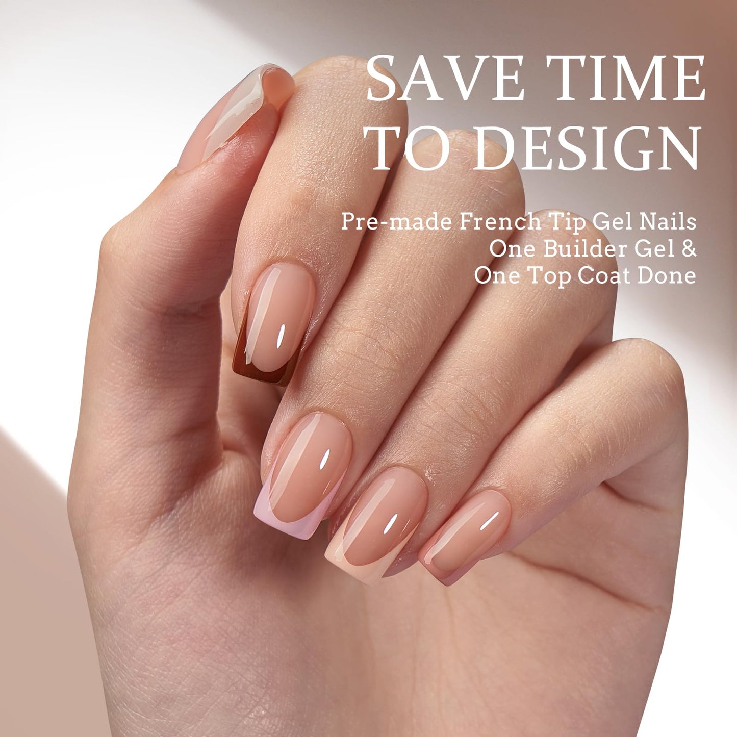 BTArtboxnails XCOATTIPS Press on Nails - French Tip Press on Nails Short Square, Skin Tones Soft Gel Nails False Nail Tips, Soak Off Acrylic Nails Extensions