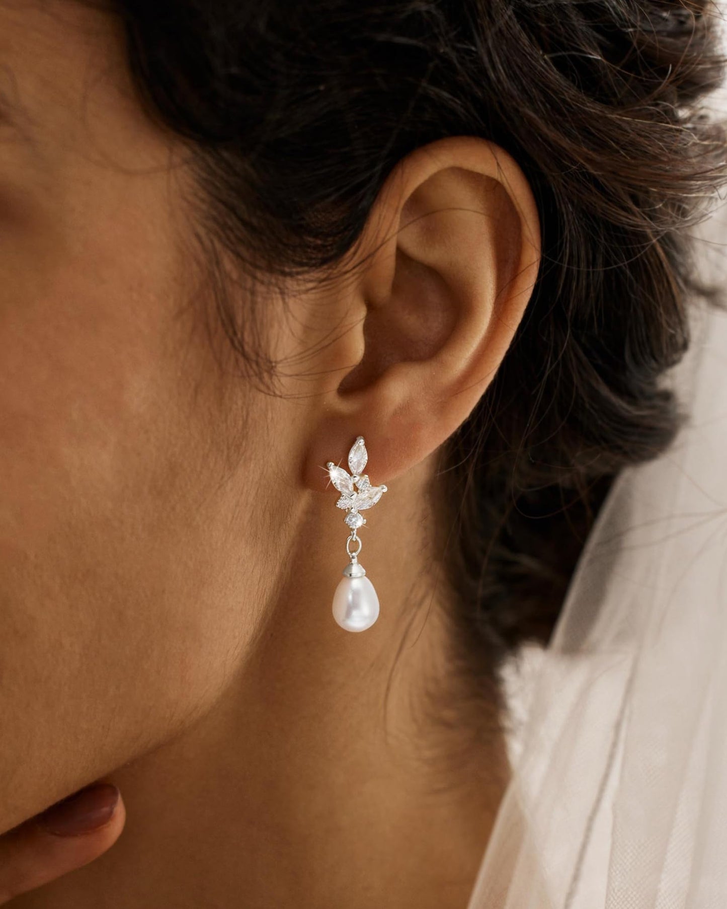 925 Sterling Silver Pearl Dangle Earrings for Women Trendy Brides Drop Dangle Cubic Zirconia Elegant Prom Bridal Bridesmaids Wedding Anniversary Dangling Jewelry