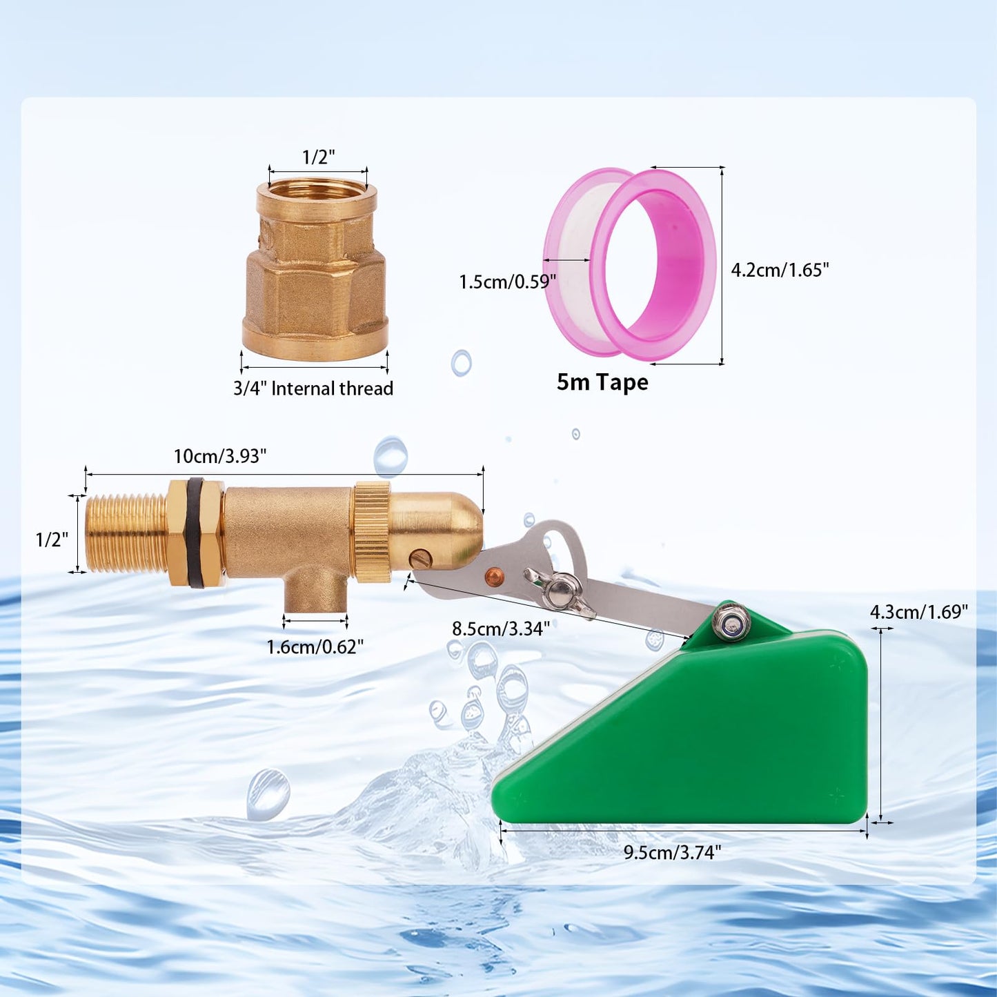 LIUCOGXI 1/2 Inch Brass Float Valve Water Valve with Adapter Pond Float Valve with Adjustable Arm Float Ball Valve for Livestock Water Trough Tank Aquariums Ponds