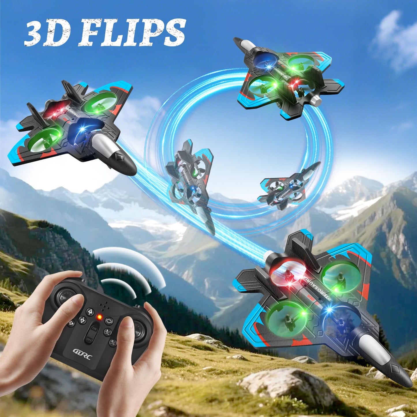 RC Plane for Kids Adults, Foam Remote Control Airplanes Fighter Jet Drone with 2 Batteries, 360° Flip, LED Light, Stunt Roll, Altitude Hold, Easy to Fly for Beginners, Toy Gift for Boys Girls 8-16+
