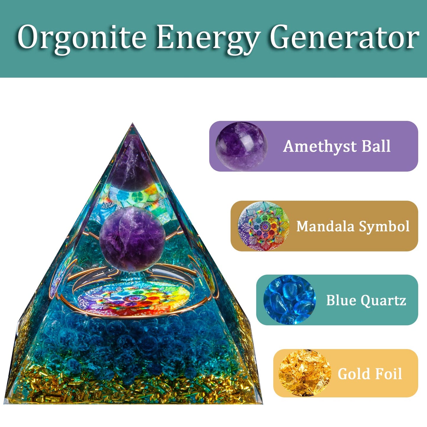Orgone Pyramid, Amethyst Healing Crystal Pyramid and Orgonite Healing Stones, Protection Crystal Energy Generator for Yoga, Meditation, Stress Reduce