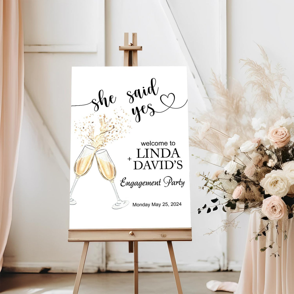 Boho Champagne Cheers Brunch and Bubbly Rustic Engagement Party Sign, Boho Engagement Party Welcome Sign, Engagement Party Welcome Sign, Engagement Yard Sign