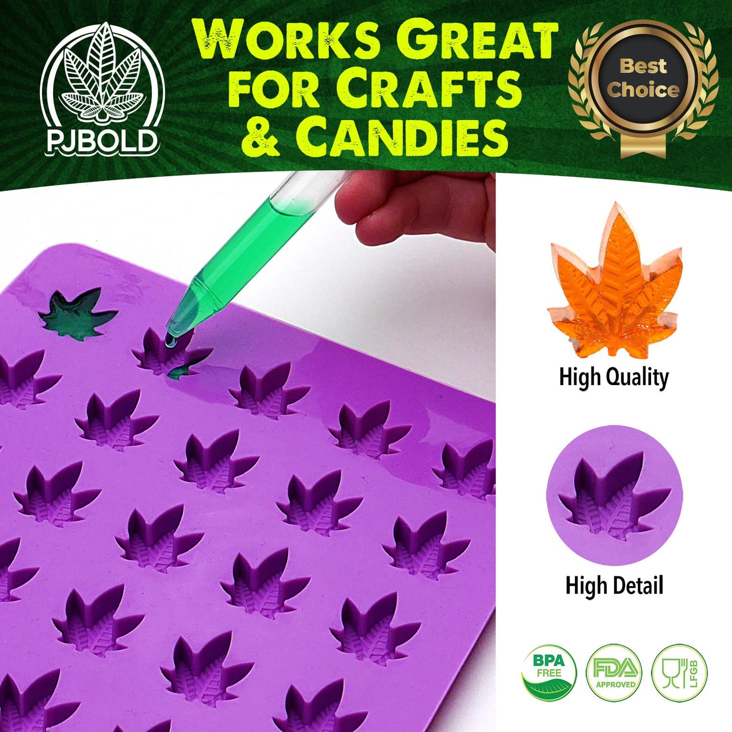 PJ BOLD Marijuana Leaf Gummy Molds Silicone Candy Mold Kit - 3 Pack