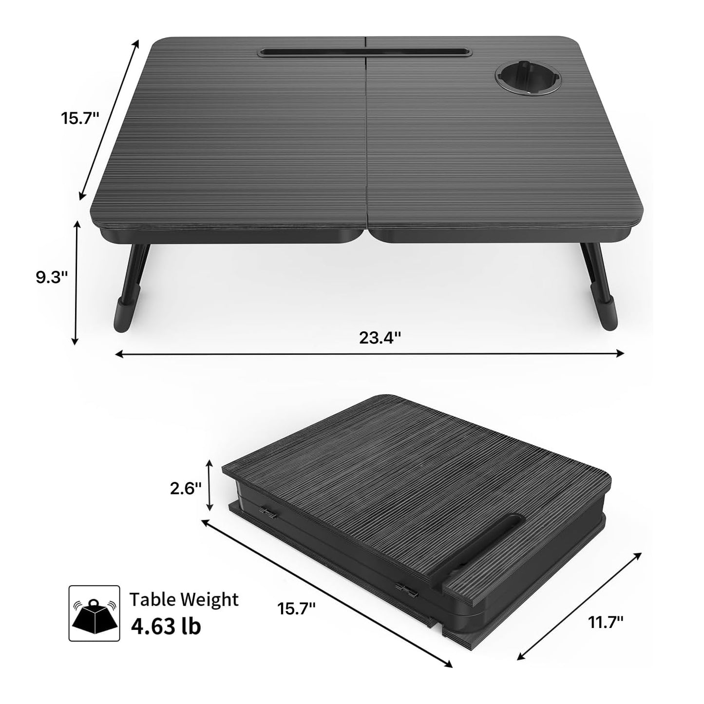 BUYIFY Foldable Laptop Bed Desk for Couch, Sofa - Large Lap Desk Tray Table with Cup Holder and Tablet Slot - Portable Notebook Stand for Eating, Writing, Studying and WFH -NEW-006
