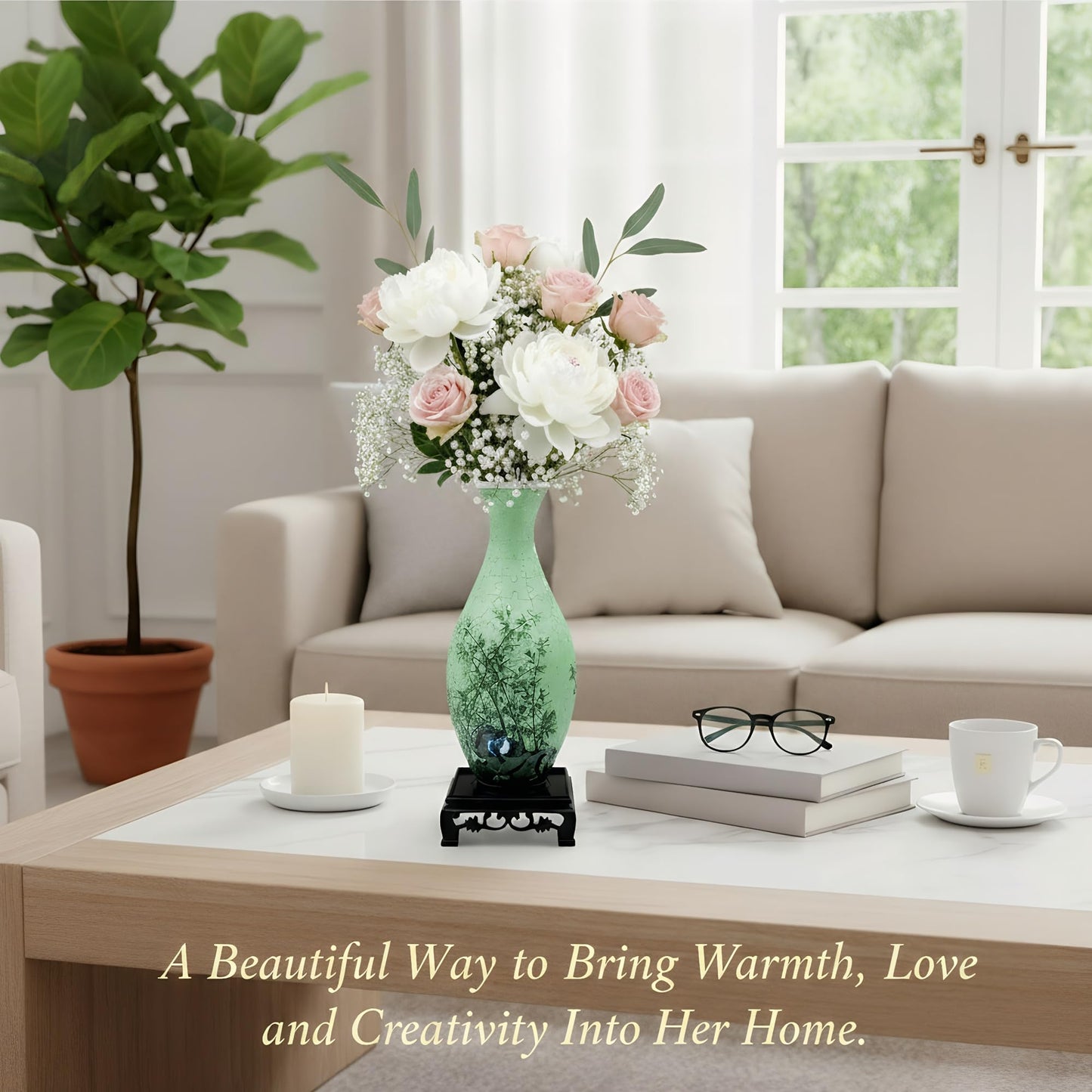 3D Puzzle Vase for Adults, 160-Piece Unique Curved Plastic Flower Vase,House Warming Gift for Flower Arrangements and Home Decor, for Mom (Bamboo)