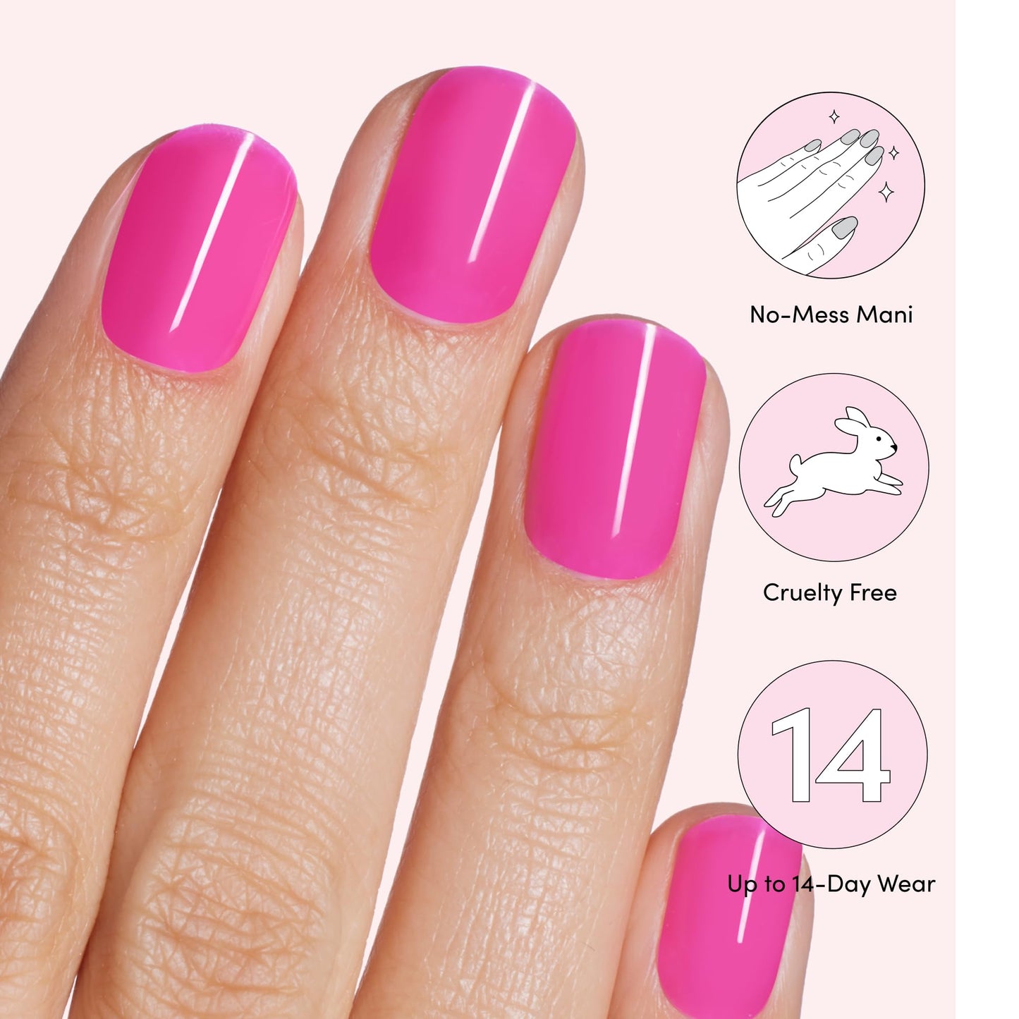 Dashing Diva Glaze Nail Starter Kit - Magenta Madness - Long Lasting, Chip Resistant, Semi-Cured Gel Nail Strips - 7-Piece Manicure Set with 32 Strips and Mini LED Lamp