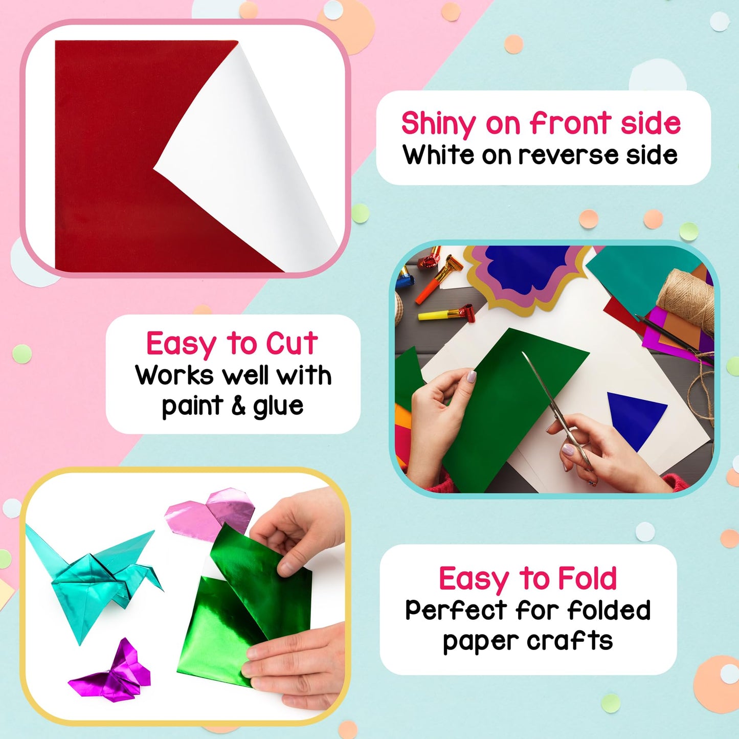 Hygloss Metallic Foil Paper - 50 Sheets 10 Assorted Metallic Foil Paper - 8.5x10 Inches - Ideal Foil Papers for Crafts - Shiny Craft Sheets