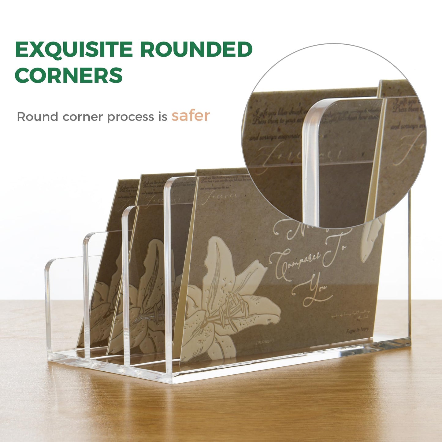 AIMOLLY 3 Compartments Clear Acrylic Mail Holder – Vertical Letter Sorter & Multifunction Desk Organizer for Bills, Documents, Notebooks – Modern Office/Home Envelope File Rack