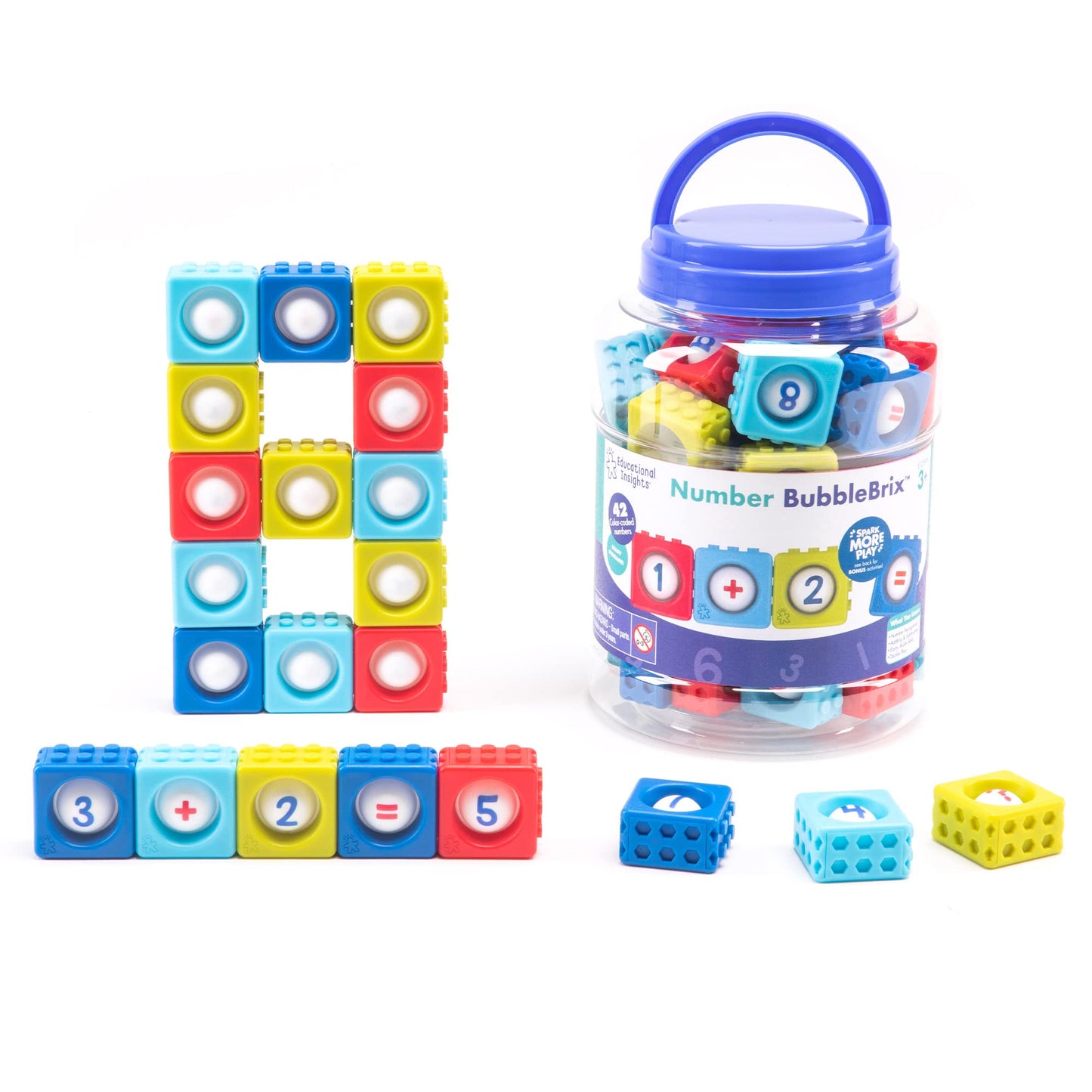 Educational Insights Number BubbleBrix - Sensory Number Blocks for Toddlers 3-5, Preschool Math Learning Toys, Stackable Toddler Counting Blocks, Toddler Pop It Toys for Learning Numbers