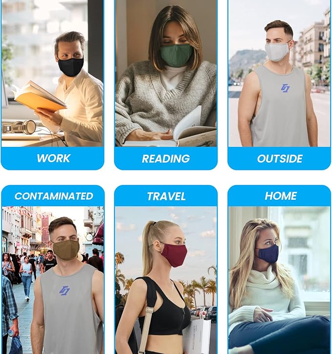 3-Ply Cloth Face Mask 6 Pack,Washable, Reusable and Breathable Face Covering with Adjustable Ear Protection Loops for Women and Men (Black/Grey/Wine Red/Dark Green/Dark Blue/Brown)