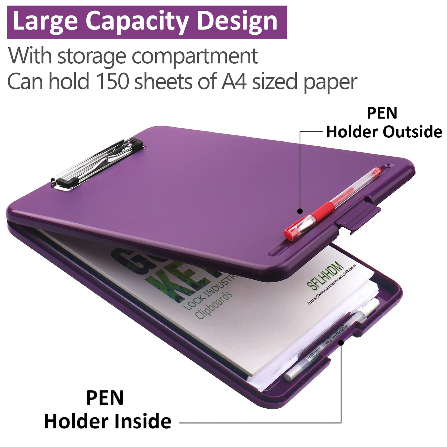SFLHHDM A4 Clipboards, Folder Clipboard with Storage, Folio Plastic Clipboard with Low Profile Clip,Waterproof Nursing Clipboards Foldable Document Case for Office Work-Deep Purple