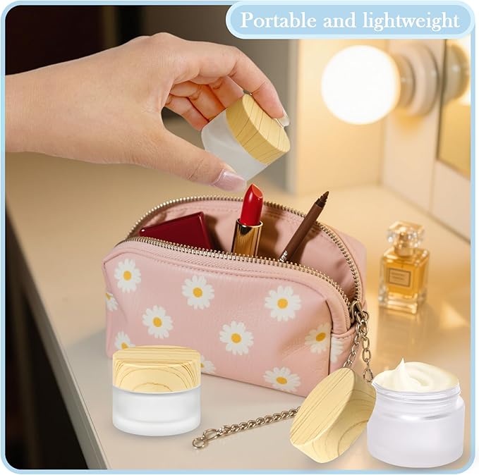1/2 oz Glass Jars with Lids 6Pcs Frosted Glass Lip Balm Containers Cosmetic Containers Cream Box for Lotion Cream Lip Balm Eyeshadow, Spatulas,Stickers