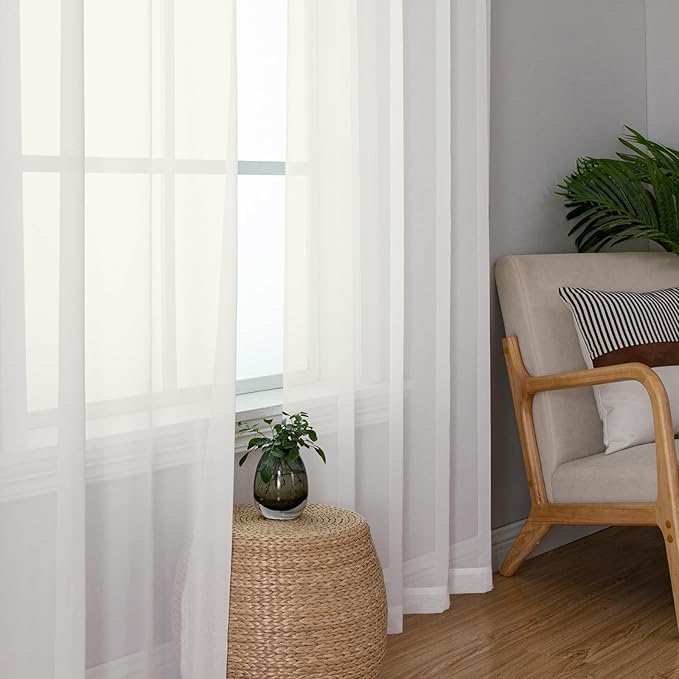OVZME Ivory Sheer Curtains 78 Inches Long 2 Panels - Soft Light Filtering Window Sheer Panels for Living Room/Bedroom, Top Dual Rod Pocket, 1 Pair, Each 42Wx78L Inches