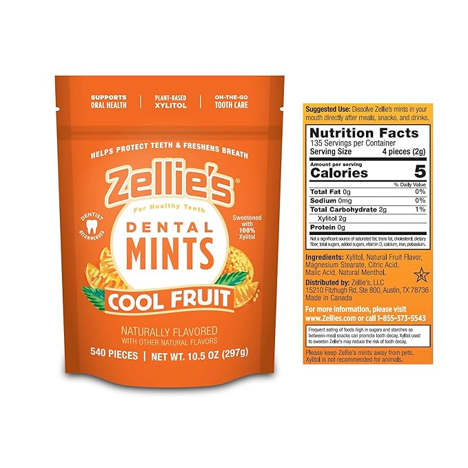 Zellie's | 100% Xylitol Cool Fruit Mints Breath Mints | No Aspartame, Gluten Free, Vegan & Kosher (540 Count - Pack of 1)