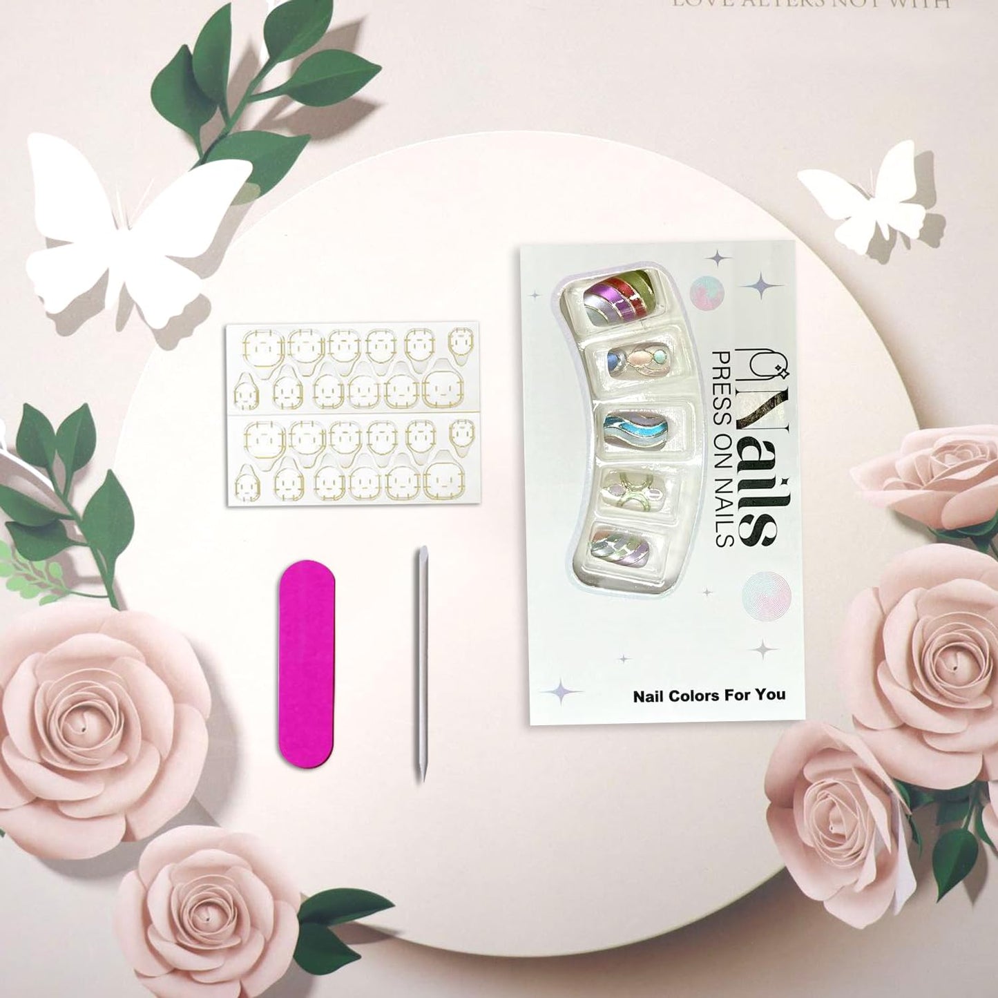Vopintpy Multicolor Press on Nails Short Coffin Fake Nails with Design Glossy Acrylic Glue on Nail Reusable Full Cover Artificial Stick on Nail for Women DIY Manicure