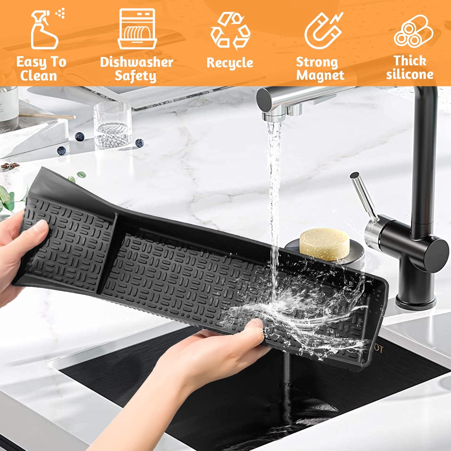 Magnetic Stove Top Shelf 30 Inch - Heat Resistant Silicone Over the Stove Shelf Spice Rack Organizer - 3 Functional Partitions Kitchen Organization and Storage for Spices, Oils & Gadgets (Black)