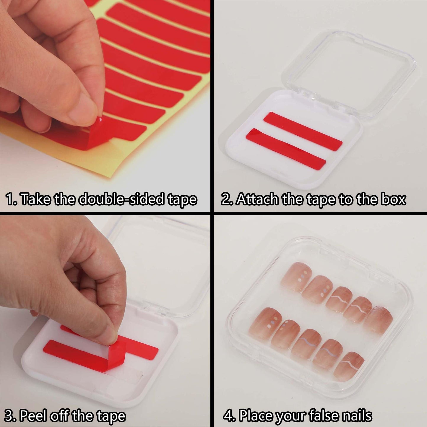 30 Pcs Press On Nail Storage Box Container False Nail Organizer Acrylic Display Case with a Large Stackable All-In-One Box and 120 Pcs Double Sided Adhesive Nail Display Tape (White)
