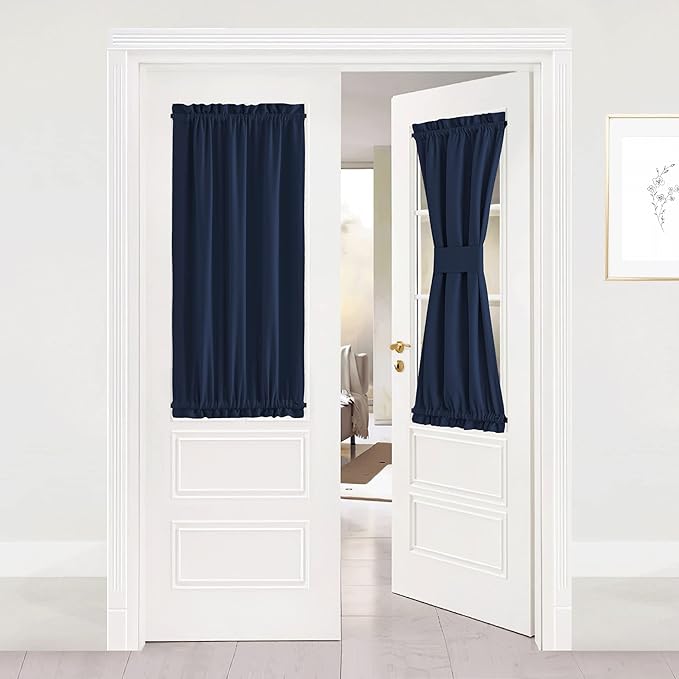 NICETOWN Blackout Sidelight Window Curtain - Short Thermal Insulated Room Darkening Curtain Panel for Small Half Door Window/Front Door/Kitchen, Navy, 25W by 40L inches, 1 Panel
