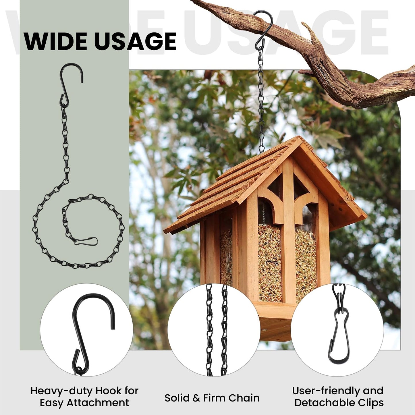 Black Chain for Hanging Plants, 6 PCS Small Chain for Hanging Basket, 24.5IN Hanging Chains with Hooks, Adjustable Plant Chain, Decorative Metal Hanging Basket Chain for Planter, Bird Feeder, Sign