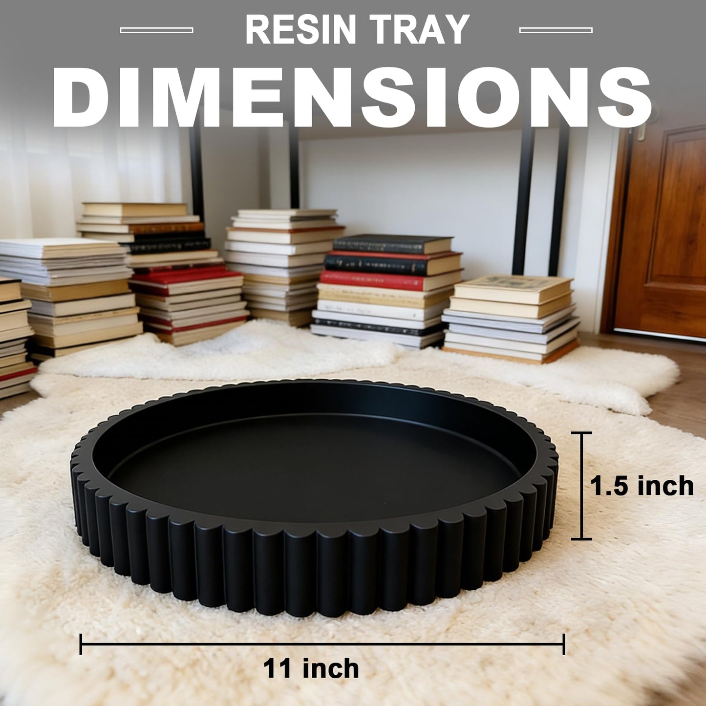 HUGZNLFEI Round Decorative Tray for Coffee Table Decor - Resin Modern Table Centerpieces Decorative Trays for Kitchen, Dining, Living Room, Home Decor Housewarming Gift - Black