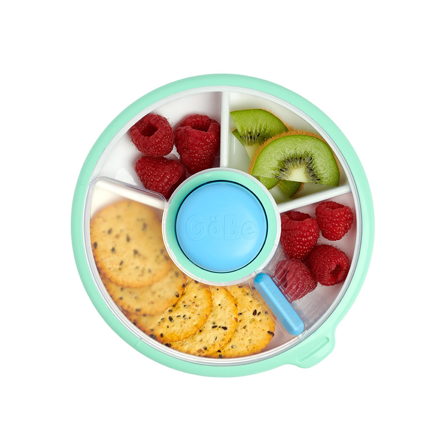 GoBe Kids Small Snack Spinner Slide - Reusable Snack Container with 4 Compartment Dispenser and Lid | BPA/PVC Free | Dishwasher Safe | No Spill - Travel Accessories (Twinberry)