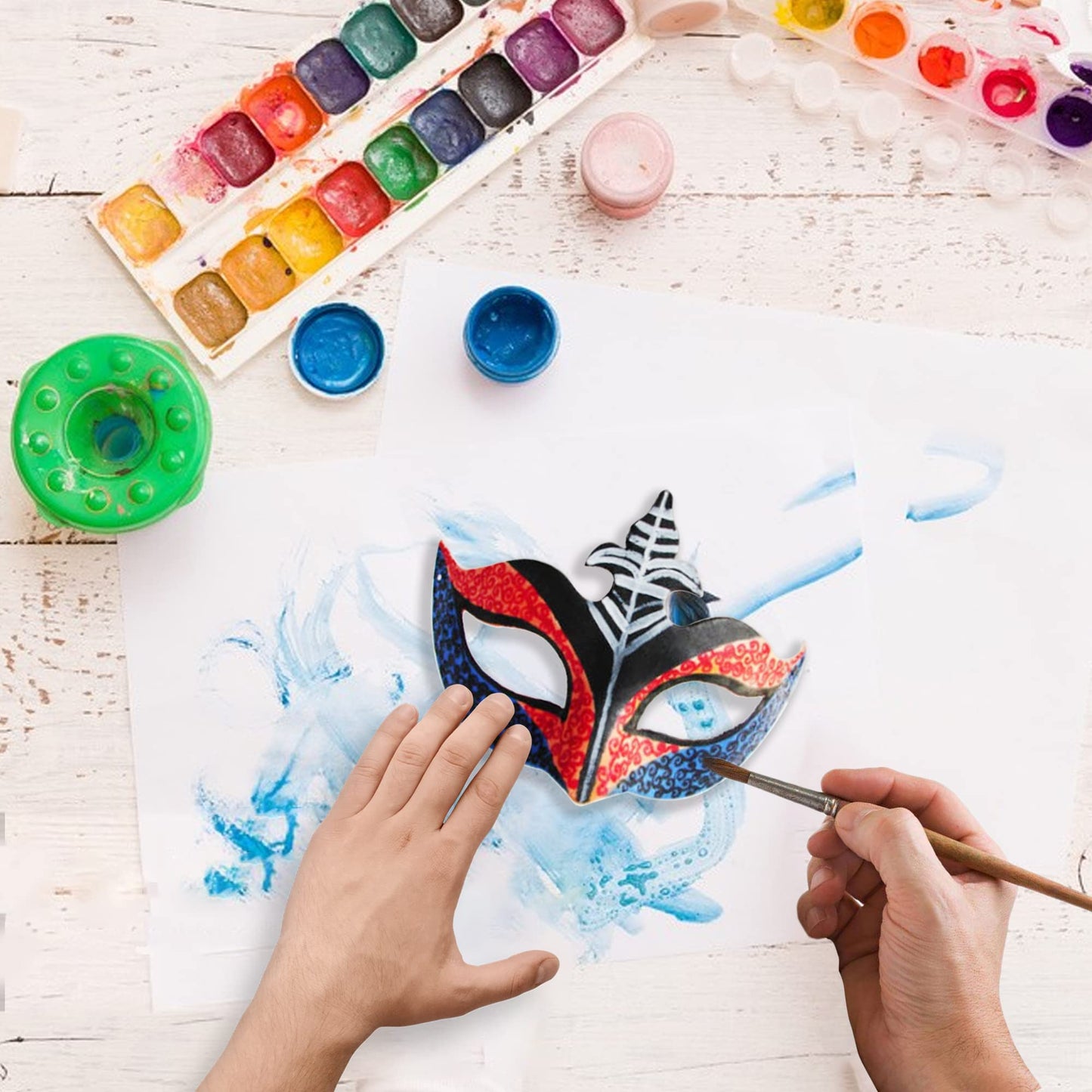 CSPRING 12PCS Cute Paper Face Paintable White Plain DIY Mask for Mardi Gras Cosplay Masquerade Dance Party