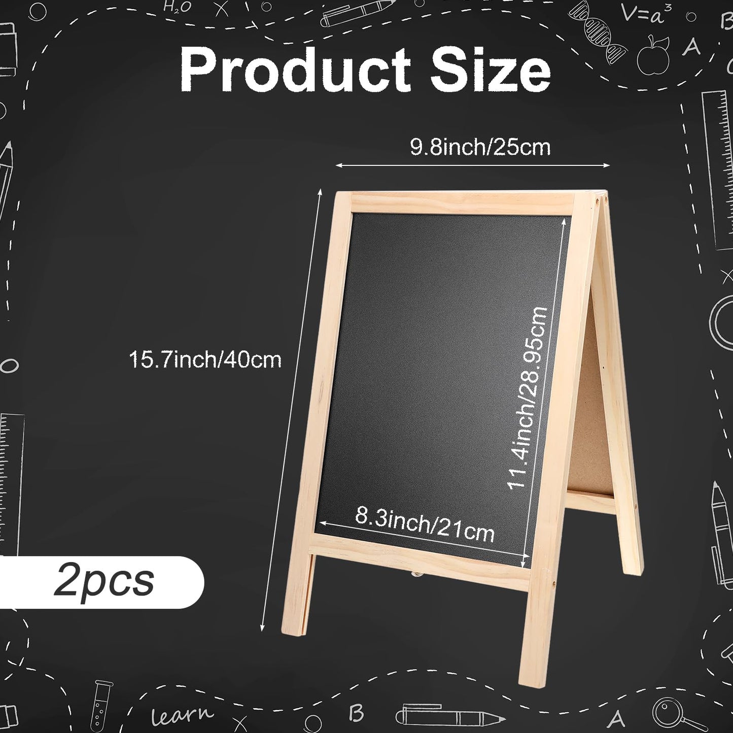 2 Pcs 15.7 x 9.8 Inch Small Chalkboard Signs Chalkboard Easel Tabletop Menu Wooden A Frame Sandwich Board Double Sided with 2 Erasers for Bar Wedding Parties Display Home Decor Sidewalk (Wooden)
