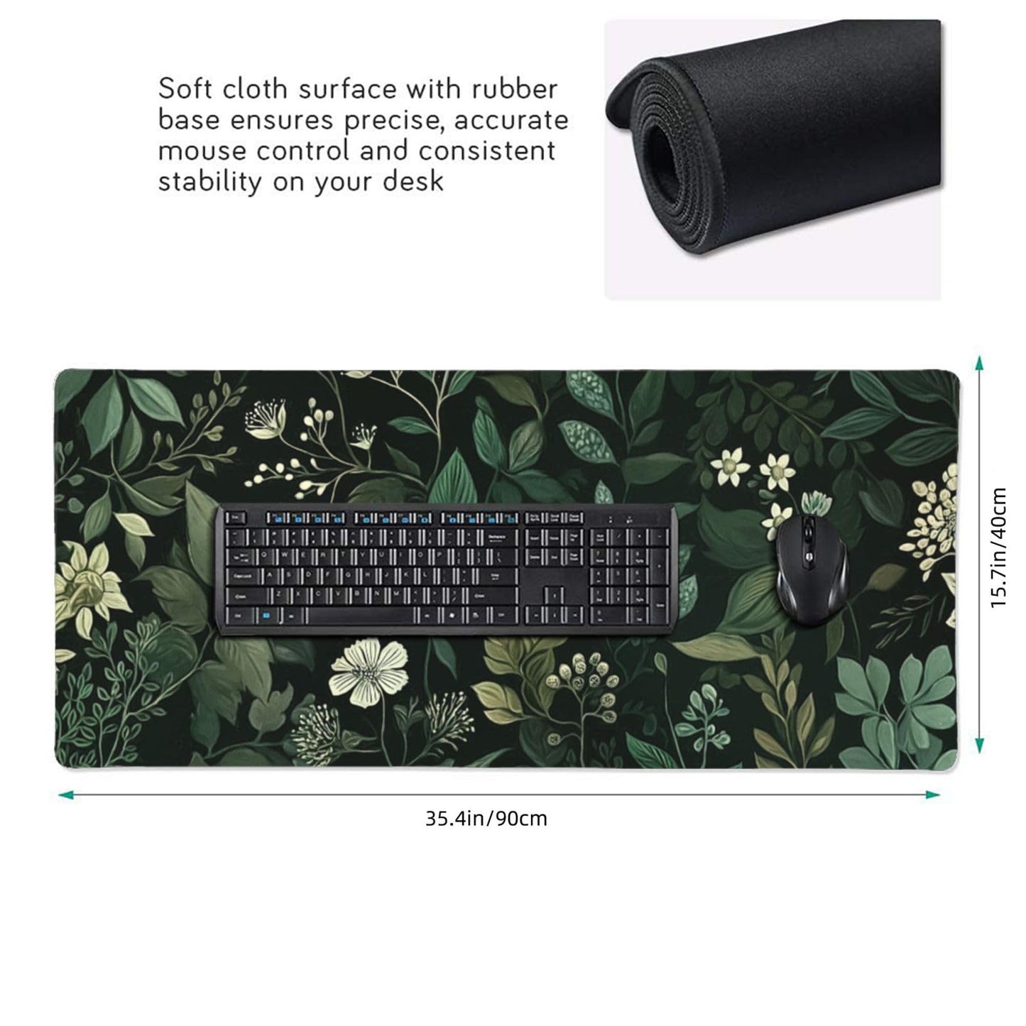 ModrnGld XXL Gaming Mouse Pad 35.4 x 15.7 Inch, Large Floral Desk Mousepad with Vintage Botanical Design, Water-Resistant, Stitched Edges, Non-Slip Rubber Base Desk Mat
