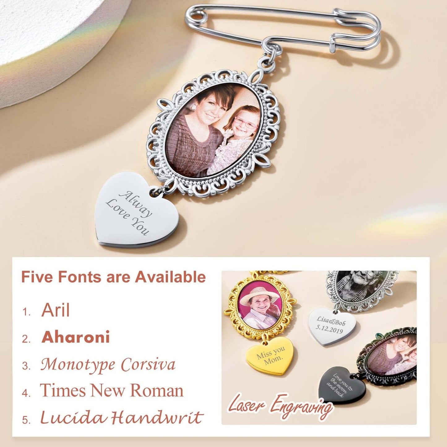 Custom4U Wedding Bouquet Photo Charm Oval Bridal Memorial Pins Custom