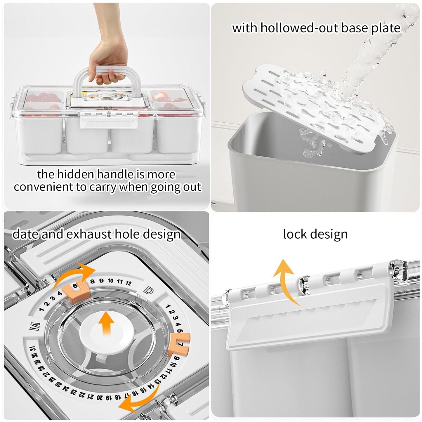 Bivpreom Snackle Box Container With Ice Pack，Chilled Serving Tray，Snackle Box With Ice Pack & Lid & 8 Compartments