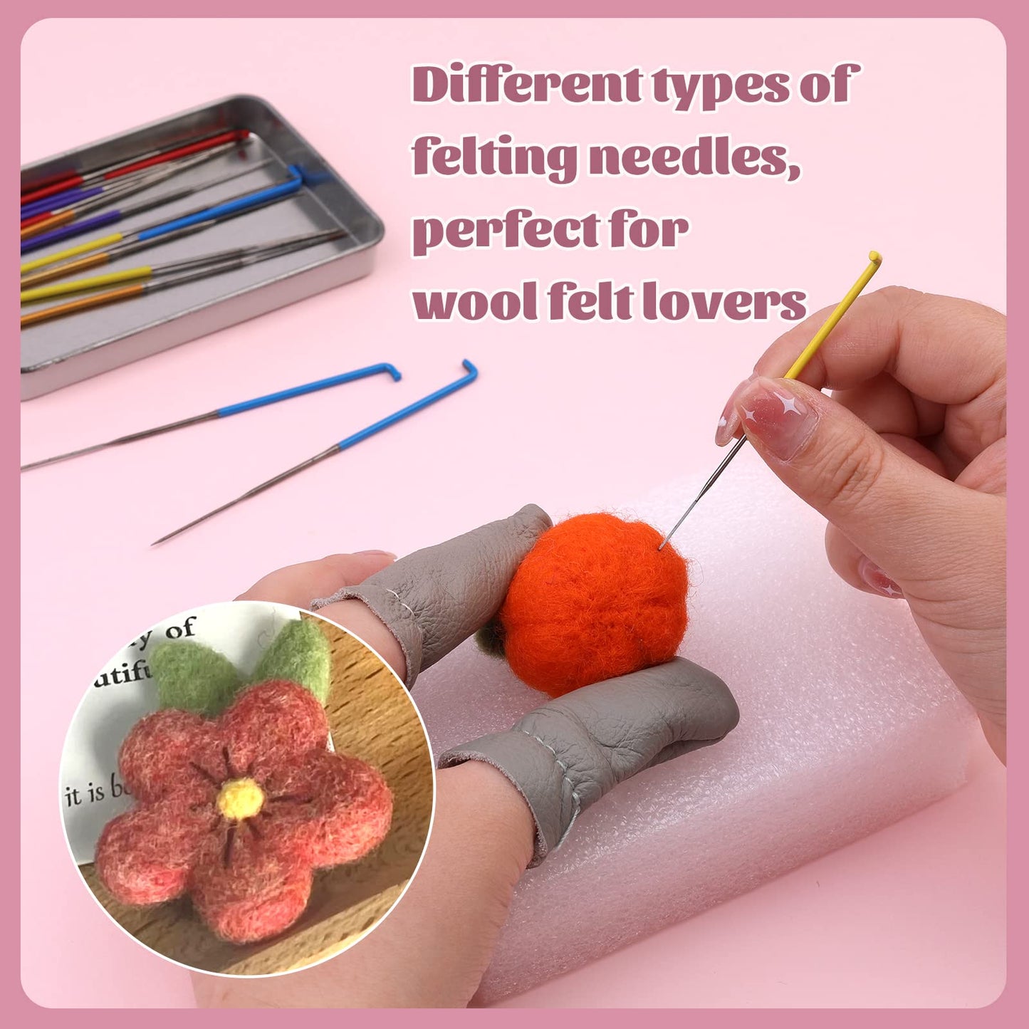 JUPEAN Needle Felting Kit, Wool Roving (5g/Color), 18 Pieces Felting Needles 6 Colors, 36 Gauge, 38 Gauge, 40gauge Felting Starter Kit with Basic Felt Tools and Supplies