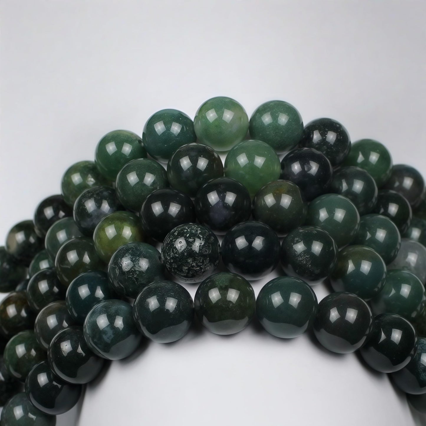 MJDCB Natural Moss Agate Round Crystal Energy Stone Beads Healing Power for Jewelry Making (6mm)