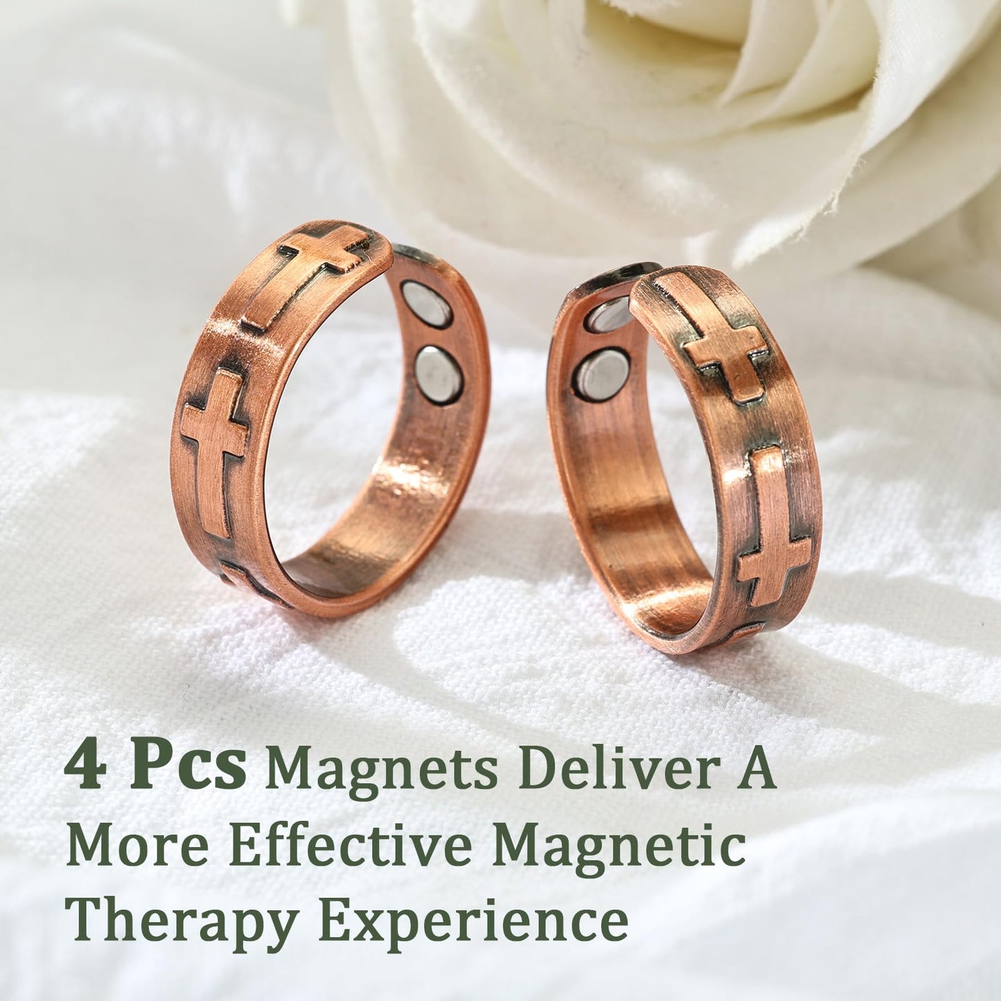 MagEnergy 2PCS Copper Rings for Men & Women, 99.9% Pure Copper Magnetic Christian Thumb Ring with Strong Magnet, Lymphatic Therapy Jewelry Gift with Present Box