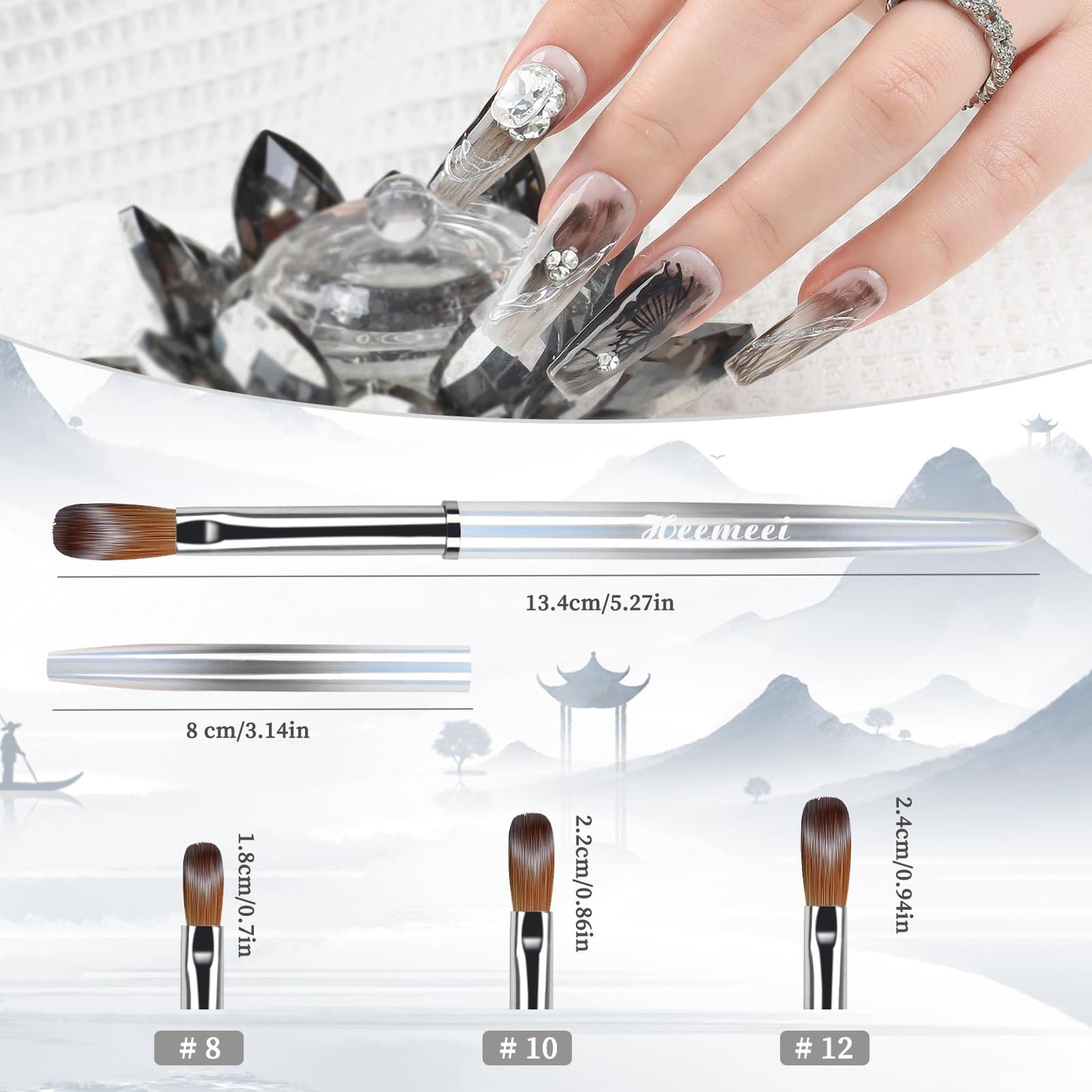 heemeei Kolinsky Acrylic Nail Brush Size 10, Nail Brushes for Acrylic Application, Acrylic Powder Brush for Nail Art, Nail Acrylic Brush for Professional Manicure DIY Home Salon (10#)………
