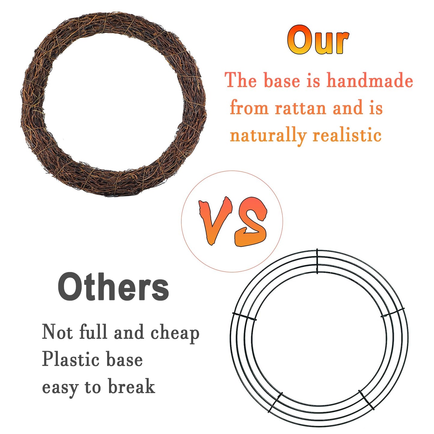 Temfmy Natural Grapevine Wreath for Crafts - 14 Inch Round Rattan Twig Wreath Base - DIY Wreaths Making Supplies for Decor - 2 Pack
