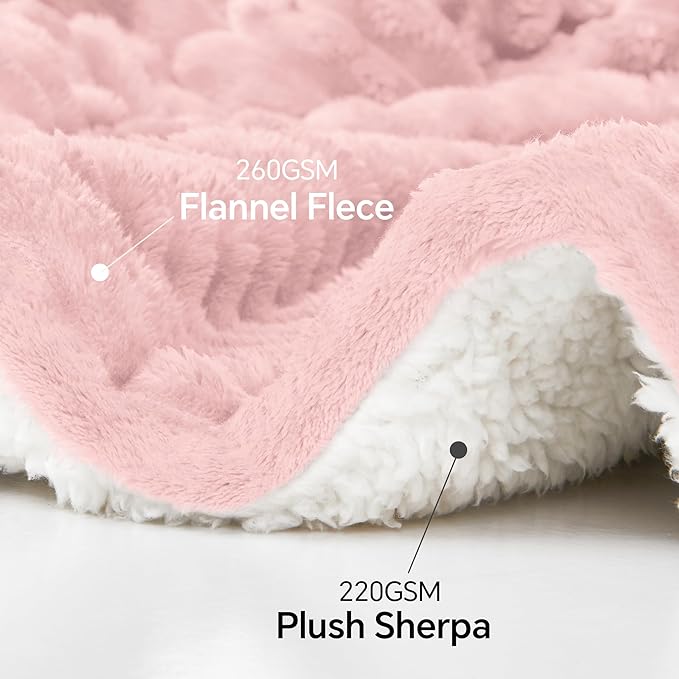 INFIIXSO Sherpa Throw Blanket for Couch - Super Soft & Warm Striped Fleece Blanket, Cozy Plush Fluffy Blanket All Season Use (Pink, 60x80 Inches)