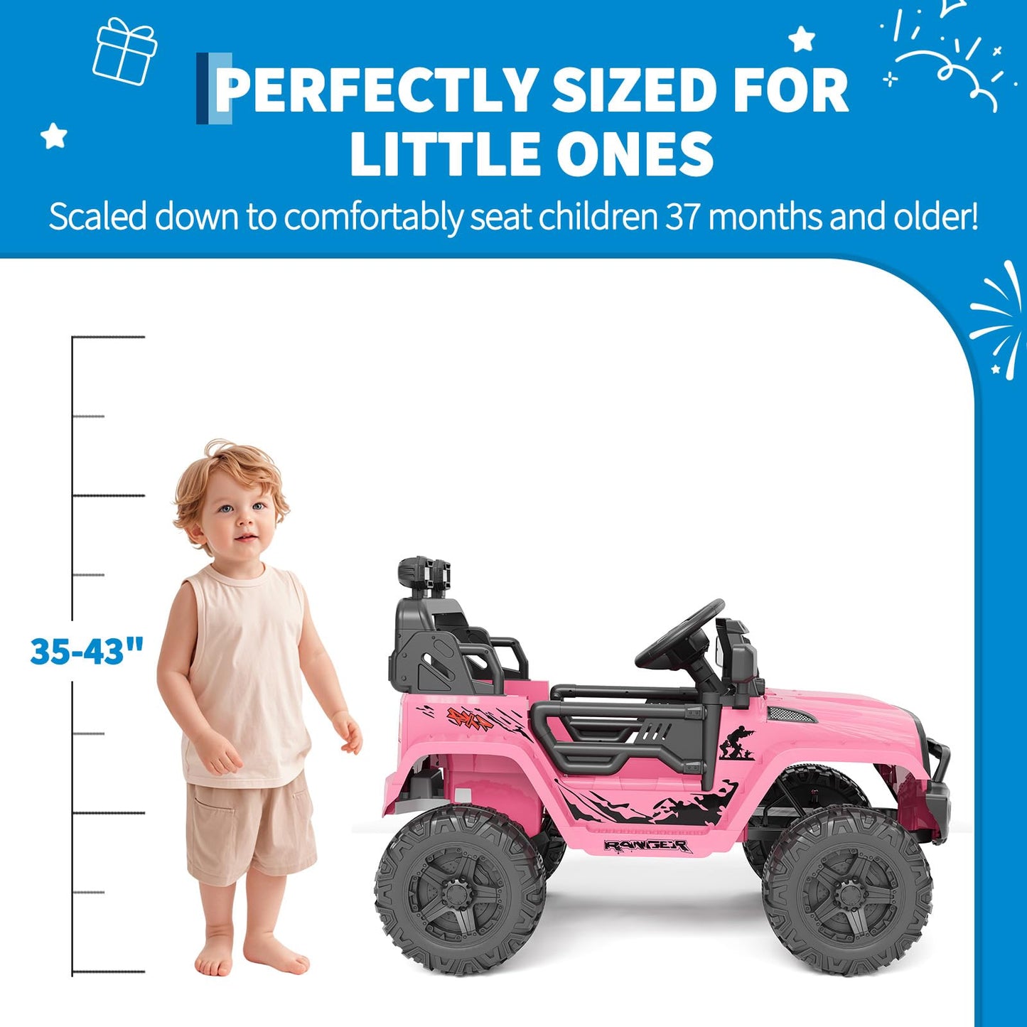 Hetoy Ride on Toys for Kids, Kids' Electric Vehicles, Electric Car for Kids, 12V Ride on Car with Remote Control, Spring Suspension, LED Lights, Bluetooth, 3 Speeds, Toddler Truck Vehicles(Pink)